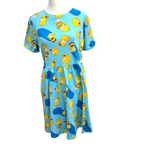 Cakeworthy Simpsons Womens Dress Sz L Stretch Cartoon AOP Kidcore Dopamine Geek